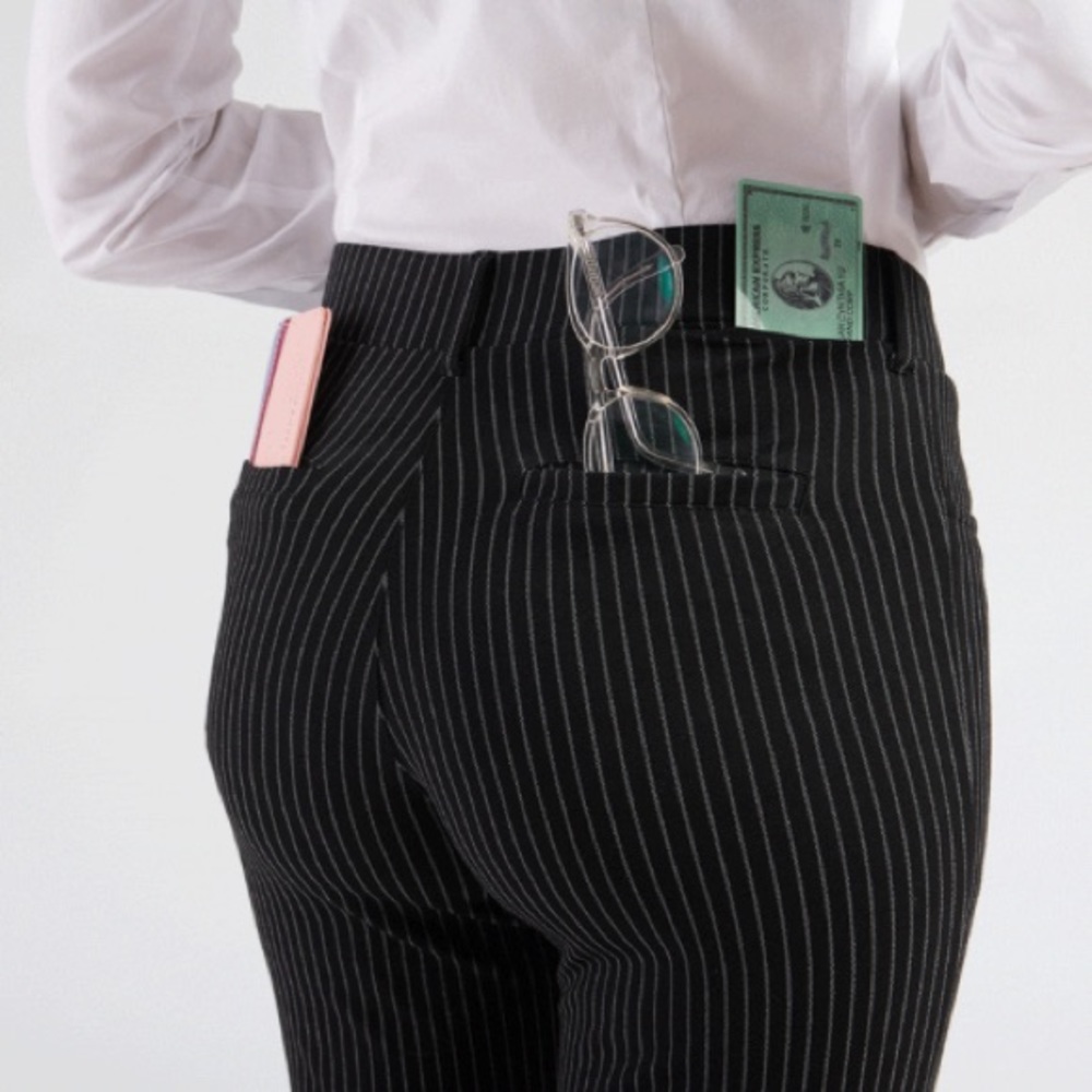 Betabrand Black Pinstripe Stretch Cigarette Pant